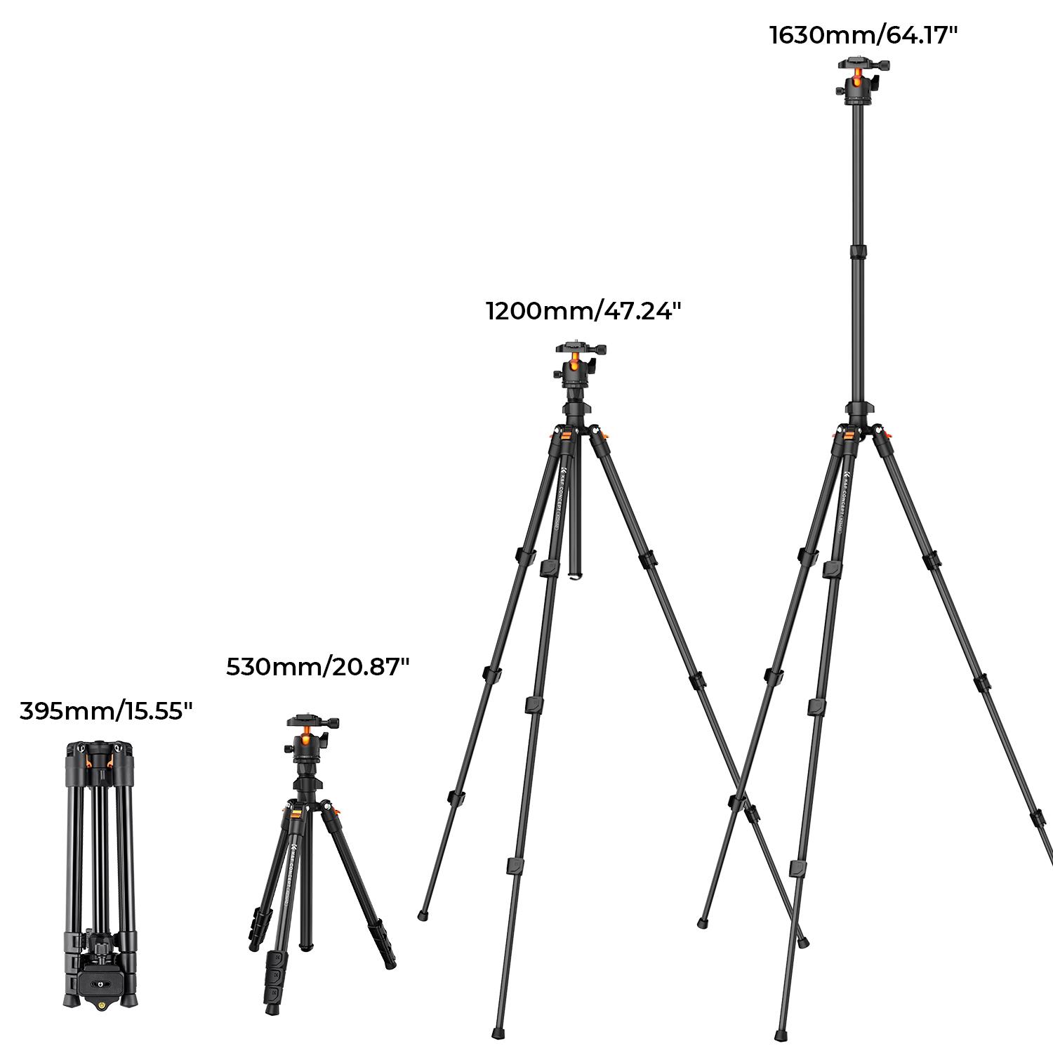 【K&F CONCEPT】K&F Concept 64 inch/163cm Camera Tripod,Lightweight Travel Outdoor DSLR Tripods with 360 Degree Ball Head Load Capacity 8kg/17.6lbs,Cellphone Clip for Smartphone Live Streaming Vlog O234A1+BH-36 ，deskmount