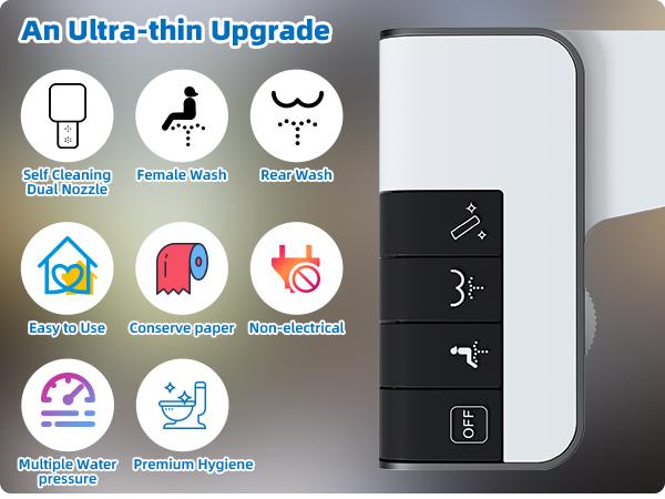 Hibbent Bidet Attachment for Toilet, Non-Electric Dual Nozzle for Frontal & Rear Wash, Adjustable Water Pressure Control, Fresh Water Bidet Toilet Seat, Self Cleaning Water Sprayer, Dark Black  fathersdaygift