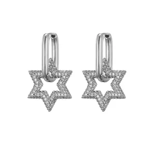 2026 Trendy Star Gold Color Geometric Hoop Earrings For Women Zircon Fashion Korean Earrings Engagement Elegant Brand Jewelry