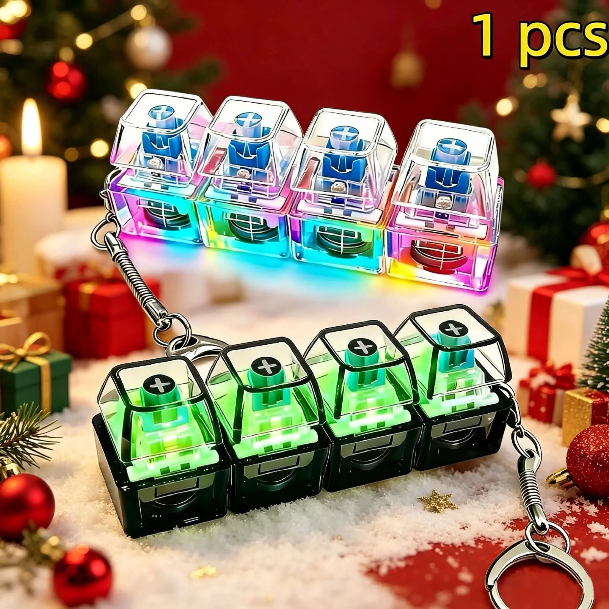 Glowing Keyboard Keychain, Four-In-One Stress Relief Button, Pressure-Relieving Gift, Key Backpack Charm, Holiday Gift