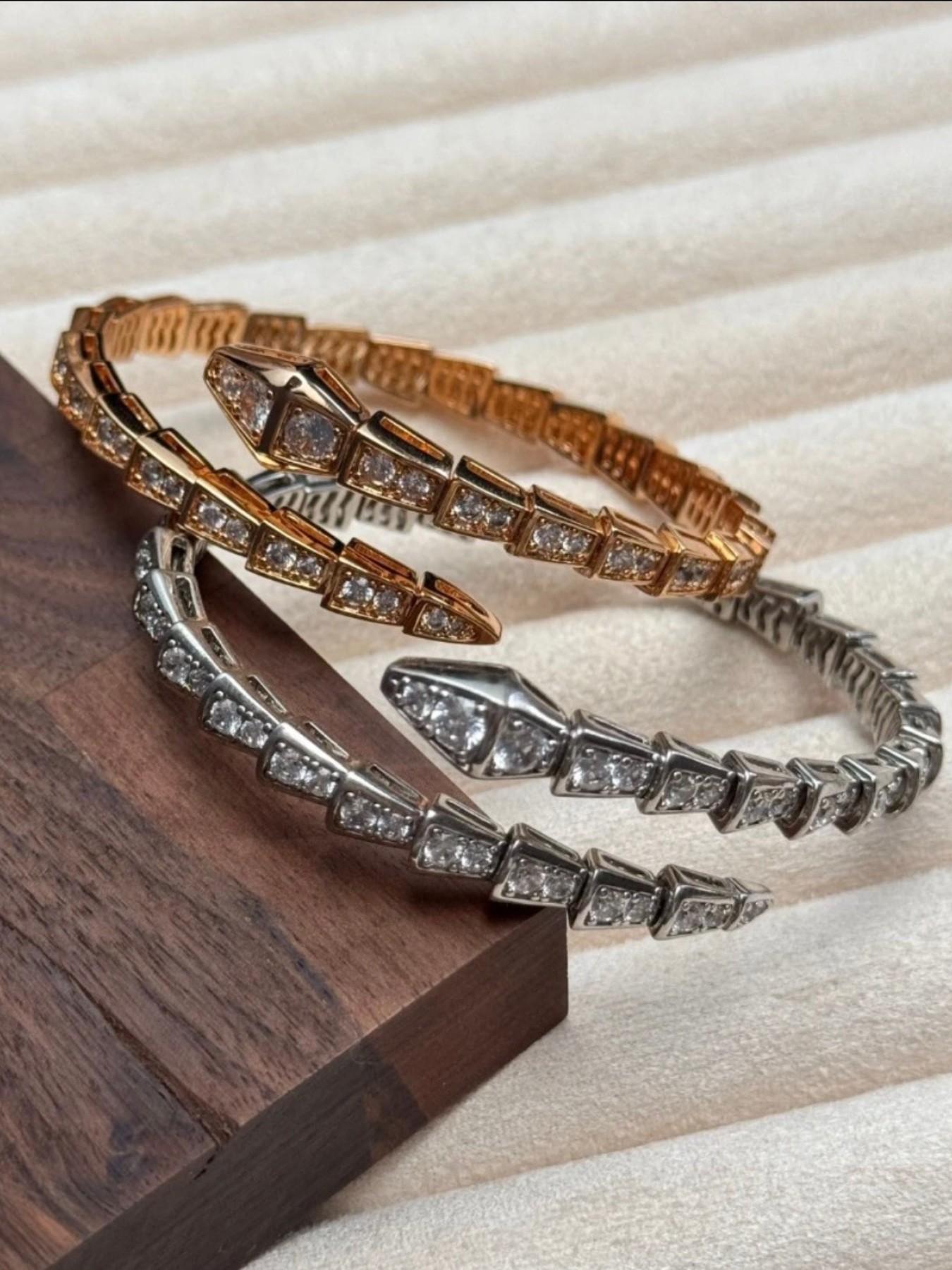 Elegant Snake-Shaped Rhinestone Bracelet for Women, High-End Luxury Round Simple Design, Fashionable Statement Jewelry