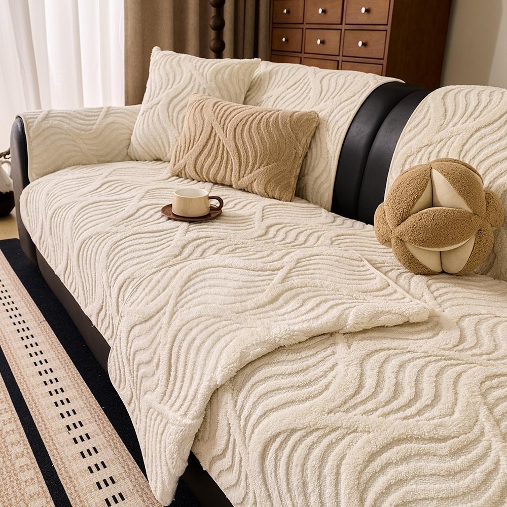 Solid Color Plush Sofa Cushion Cover, Sofa Couch Covers, 1 Count Modern Simple Sofa Slipcover, Non-slip Sofa Protector for Home Living Room Decor