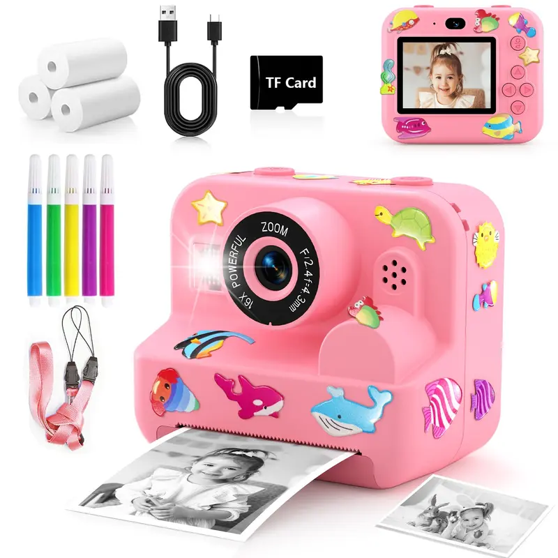 Instant Printing Camera, 16x Digital Zoom HD Digital Camera with 32GB SD Card, Perfect Birthday Gift for Kids, Camera That Prints Pictures Instantly
