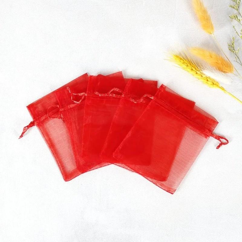Semi-Transparent High-End Organza Mesh Bag 15cmx10cm, Drawstring Jewelry Bag, Bracelet Gift Bag for Weddings, Christmas Parties