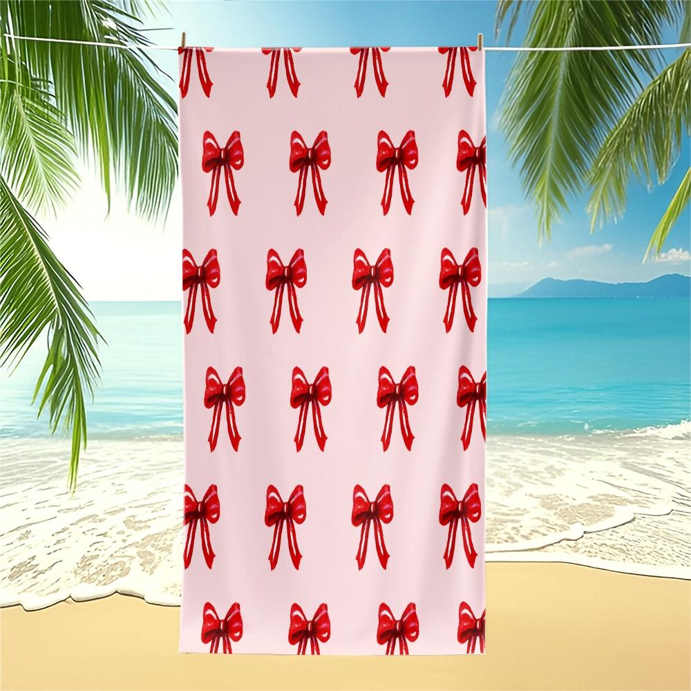 Bow Series Cute Romantic Sweet Sand Free Beach Towel, for Beach, SPA, Hot Spring, Pool, Picnic, Camping, Gym and Yoga, Absorbent, Fast Drying, Lightweight and Portable, Housewarming Birthday Valentine's Day Christmas Gift