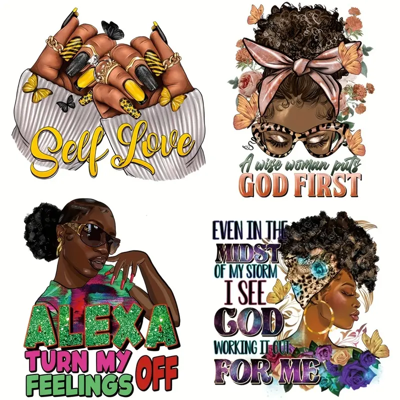 6 Pcs Black Fashion Heat Transfer Vinyl Patches DIY Applique Design for Tshirt Mask Jeans Backpacks