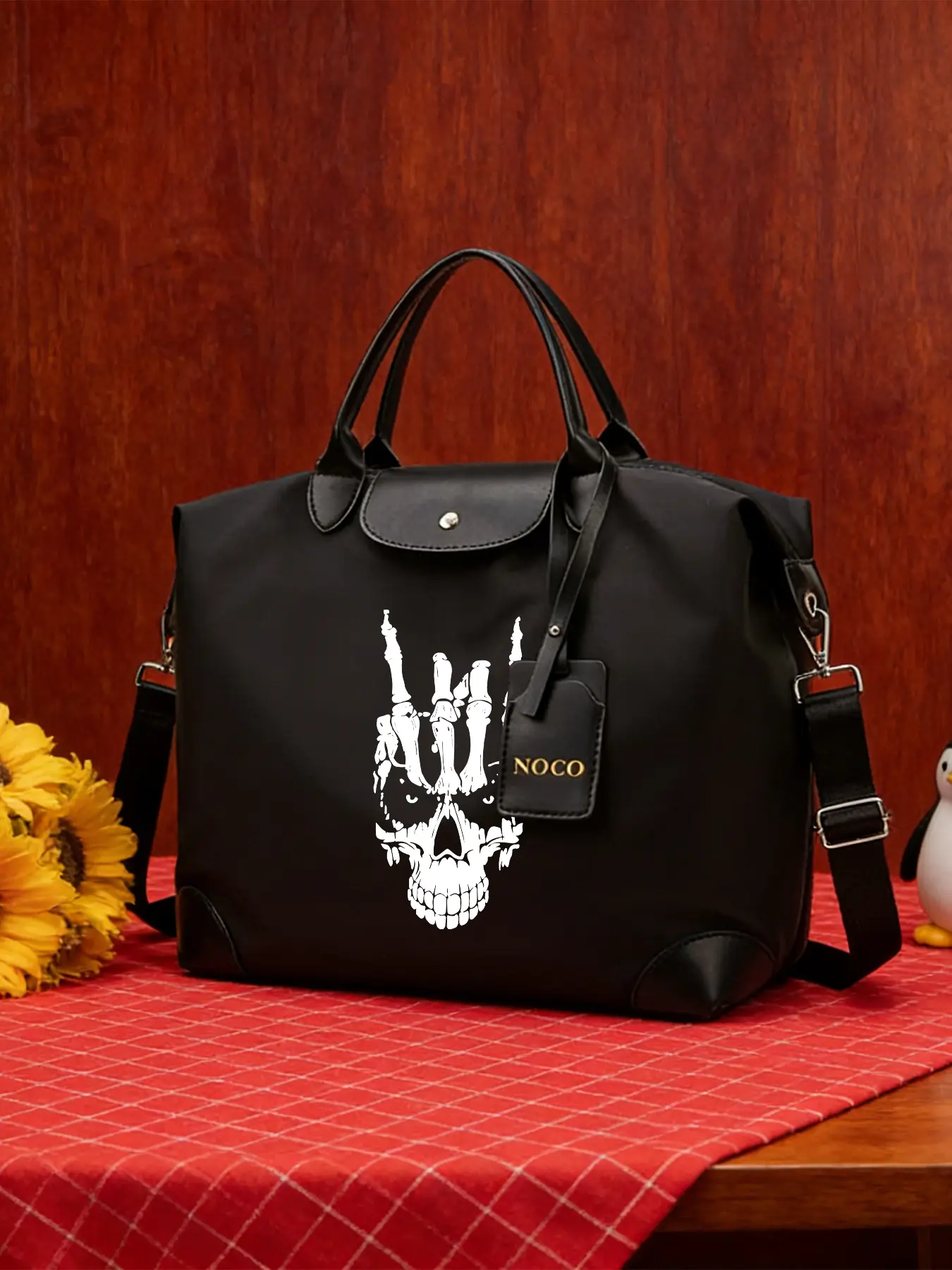 Rock Skull Pattern Crossbody Bag, Stylish Tote Bag, Casual Shoulder Bag, Large‑capacity Handbag, Adjustable Shoulder Strap, Wearable As Crossbody or Hand‑held, Suitable for Work and Daily Commuting, An Ideal Gift.