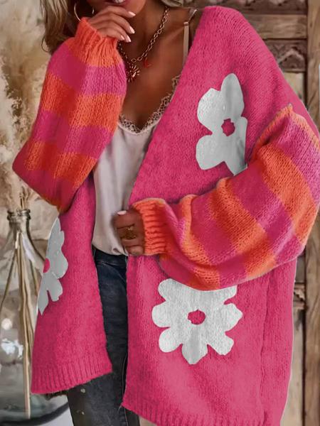 Women's Floral Jacquard Cardigan, Button Front Open-Front Sweater Coat, Casual Fashion Outerwear for Spring & Fall Seasons, Lightweight Knit Sweater