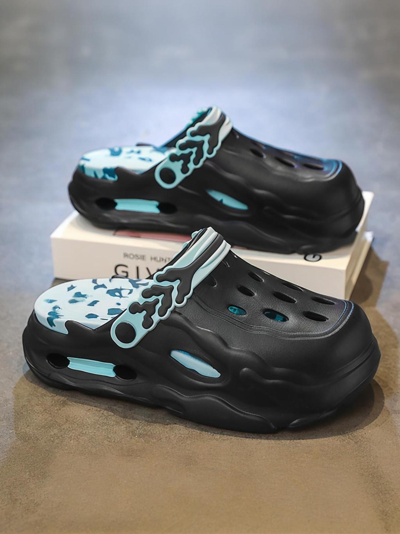 Men's Colorblock Hollow Out Design Clogs, Casual Comfortable Breathable Non-slip Clogs, Fashionable Slippers for Indoor & Outdoor Wear, Breathable Lightweight Clogs