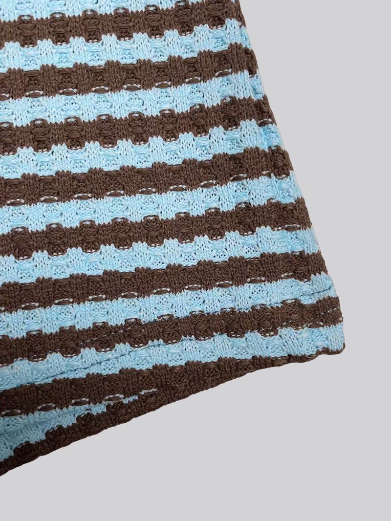 Women's Casual Striped Long Sleeve Top + Shorts Set, 2 Piece, Comfortable and Stylish, Perfect for Daily Wear