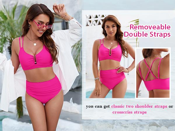 BMJL High Waisted Cutout Crisscross Ruched Womens Modest Tummy Control Two Piece Bikini Sets Full Coverage Swimsuits