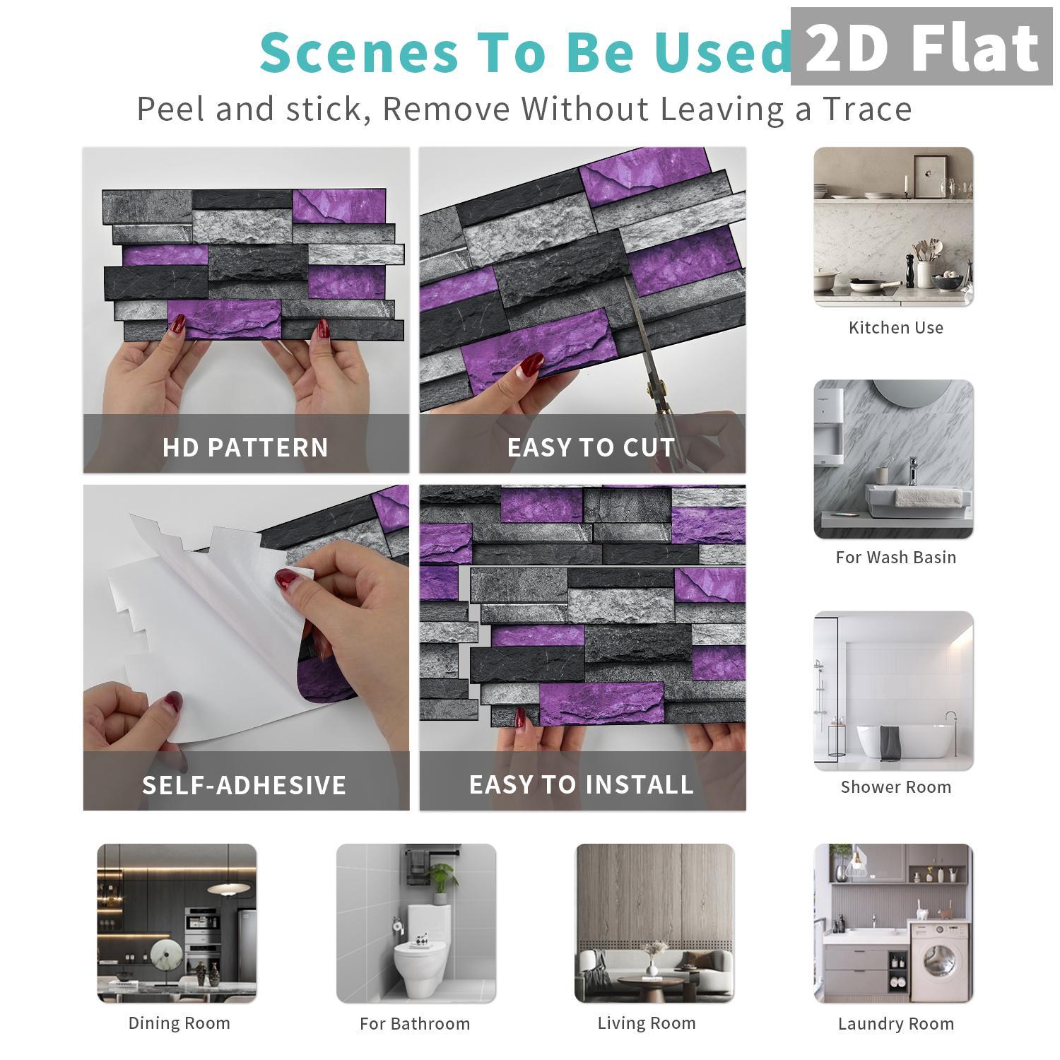 Self-Adhesive Tile Stickers, Patchwork Design, Waterproof & Stain-Resistant, Easy Installation for Bathroom Kitchen Walls, Decorative