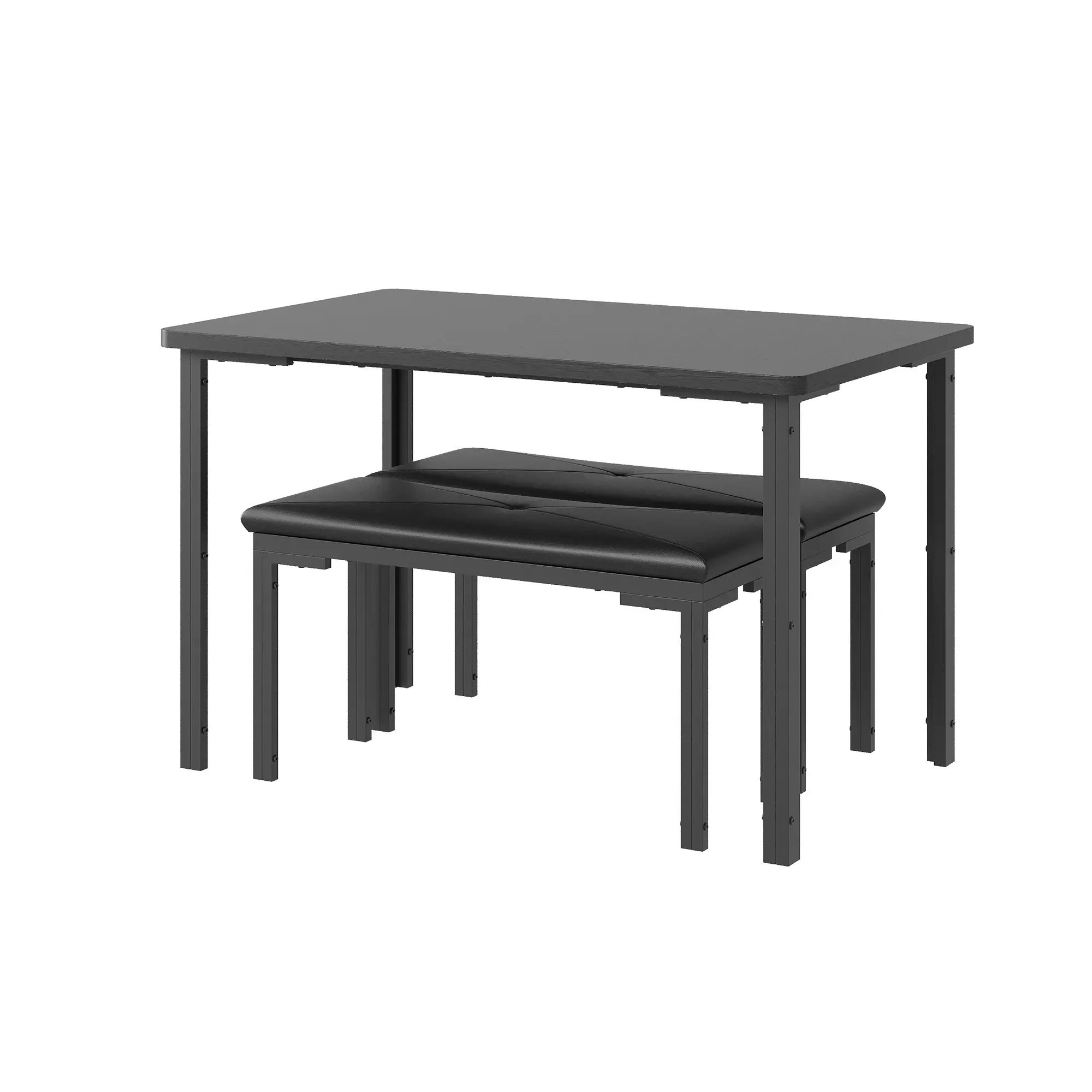 3-Piece Dining Table Set with 2 Upholstered Benches – 43.3" Table, Space-Saving Design, Black or Gray