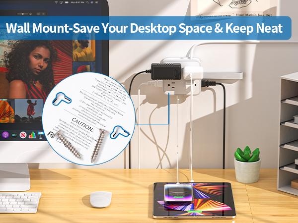 NTONPOWER Flat Plug Power Strip, 5 ft Extension Cord with 8 Widely Outlets and 3 USB Ports, 3 Side Outlet Extender, Wall Mount, Overload Potection, Compact Power Strip for Home, Dorm Room Essentials