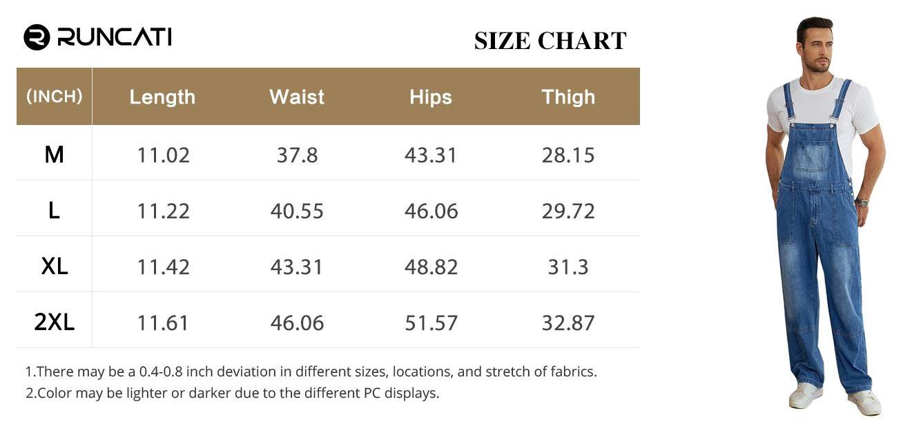 Runcati Men's Denim Bib Overall Jean Romper Casual Fashion Workwear Adjustable Strap Loose Fit Hip Hop Jumpsuit