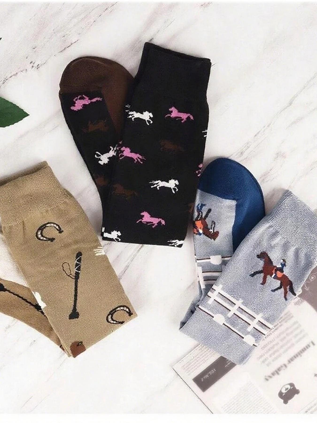 Women's Knee-High Socks, High-Top Comfortable Soft Outdoor Sports Socks, Animal Party Cartoon Riding Socks, Horse Enthusiast Socks, Y2K Style