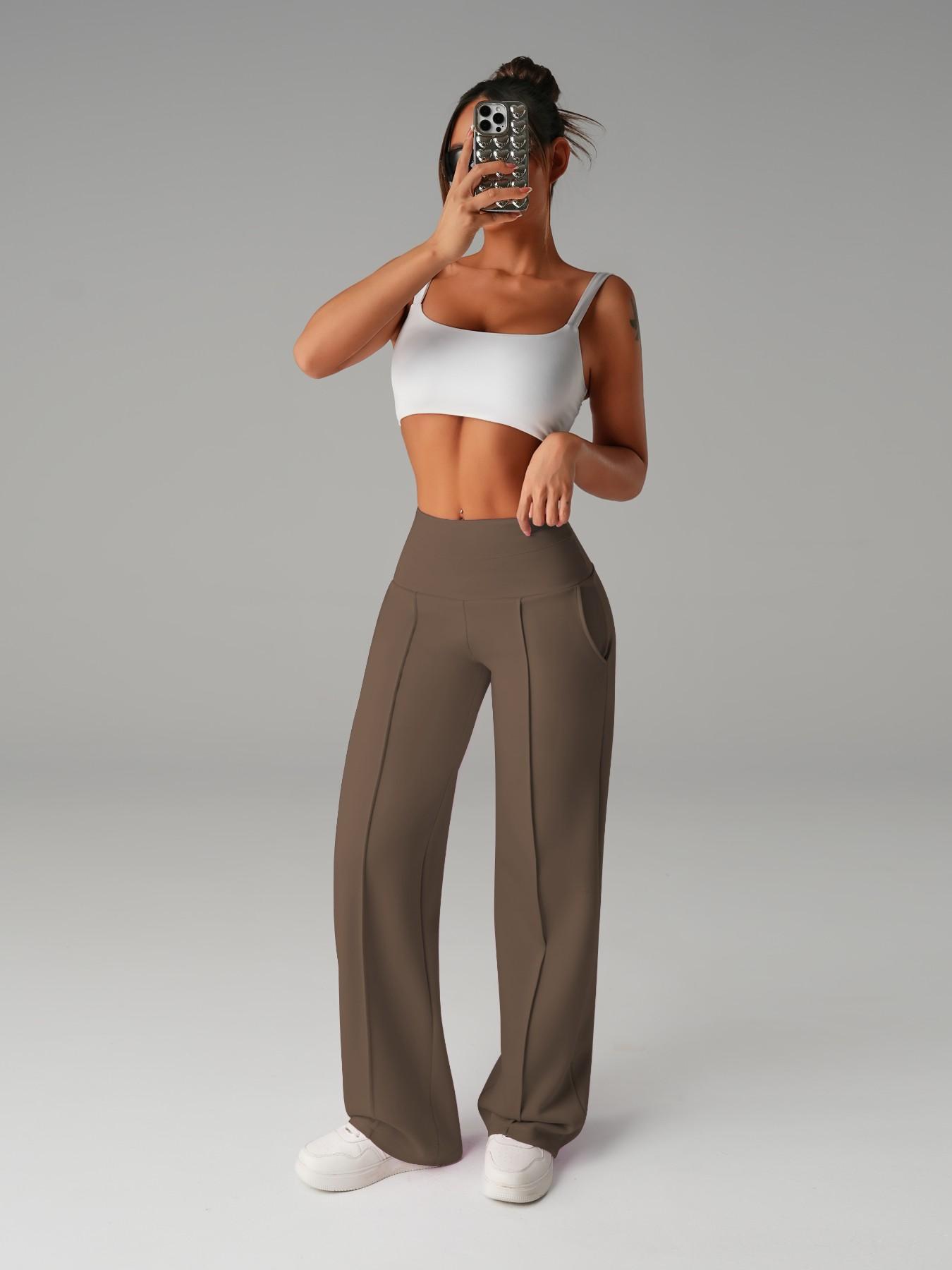 New Women's Yoga Wide Leg Pants, High Waist Stretchy Flowing Breathable Loose Fit Sport Long Pants, All Seasons Versatile