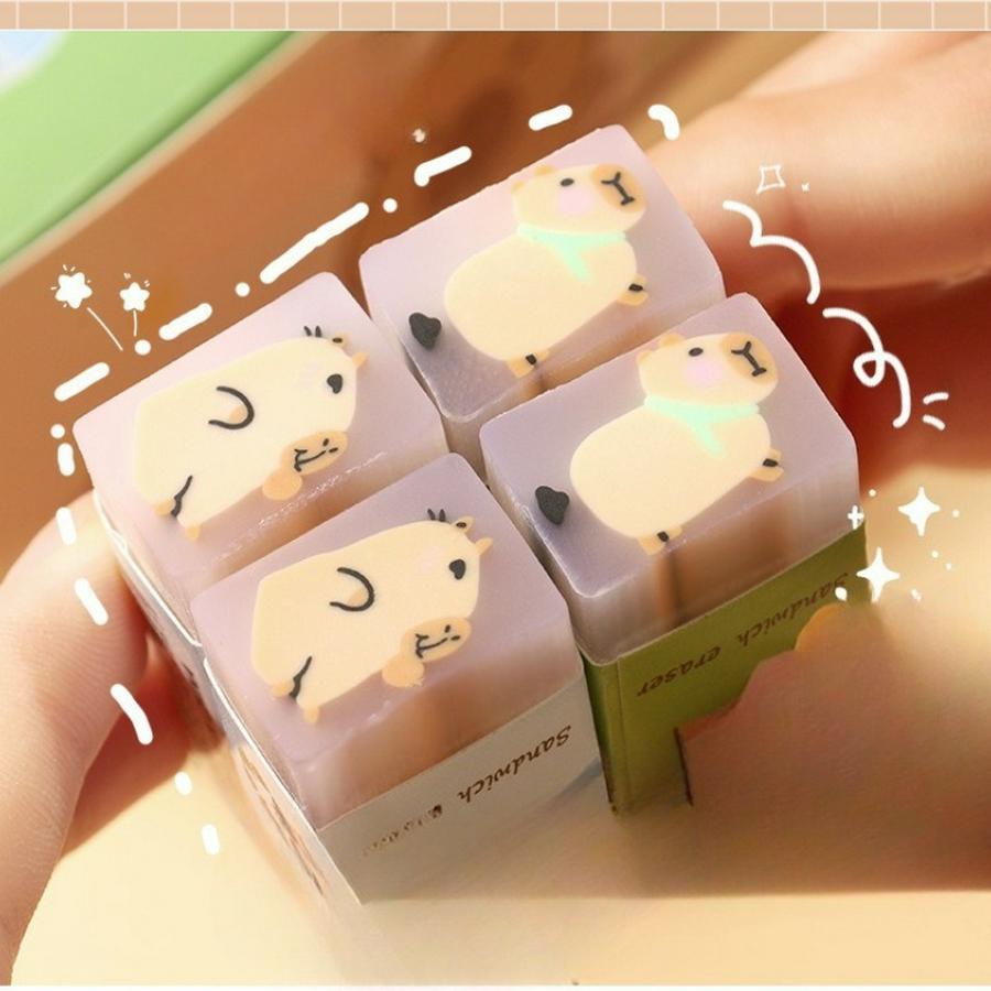 Random 12/36 pcs Cute Capybara Erasers - No-Crumb, Perfect for Office & School Supplies, Assorted Colors (Blue, Green, Yellow), School Supplies Essentials | Playful Design | Durable Erasers