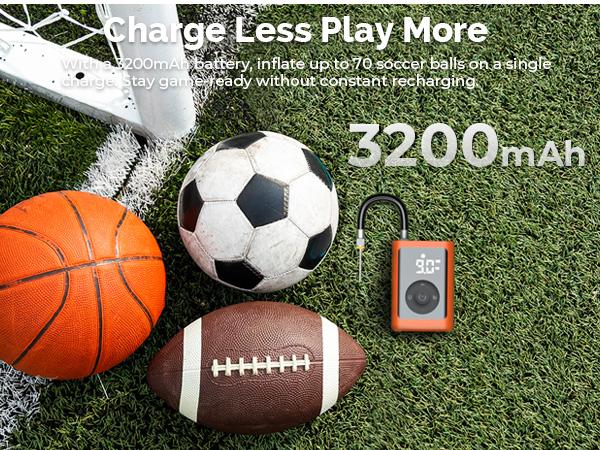 Etenwolf Electric Ball Pump 3200mAh, Auto Stop & Deflate, ±0.3 PSI Gauge for Basketball, Soccer & Volleyball – Precision Inflation, No More Guessing, Standby for 2 Years (Vivid Orange) Portable