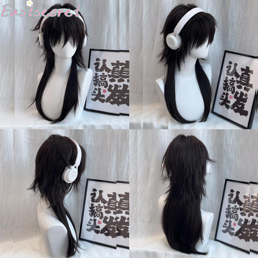 EAST Red Long Straight Synthetic Mullet Head Wig Wolf Tail Layered Fluffy Women and Men Wig for Daily Party Lolita Cosplay