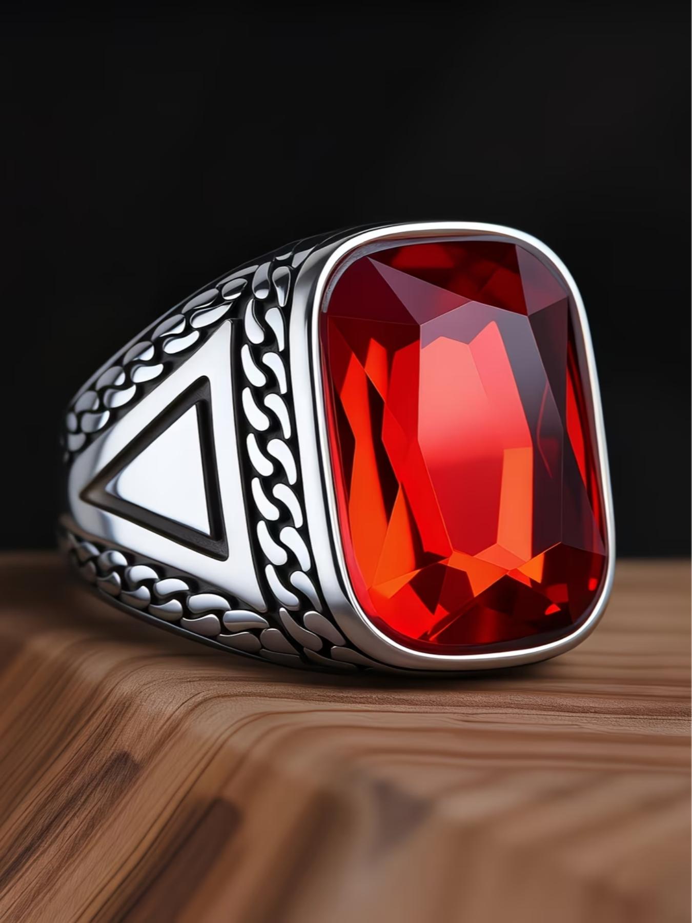 Tribal Style Men's Blue Ring, 316L Stainless Steel, Inlaid with Square Agate, Simple and Grand
