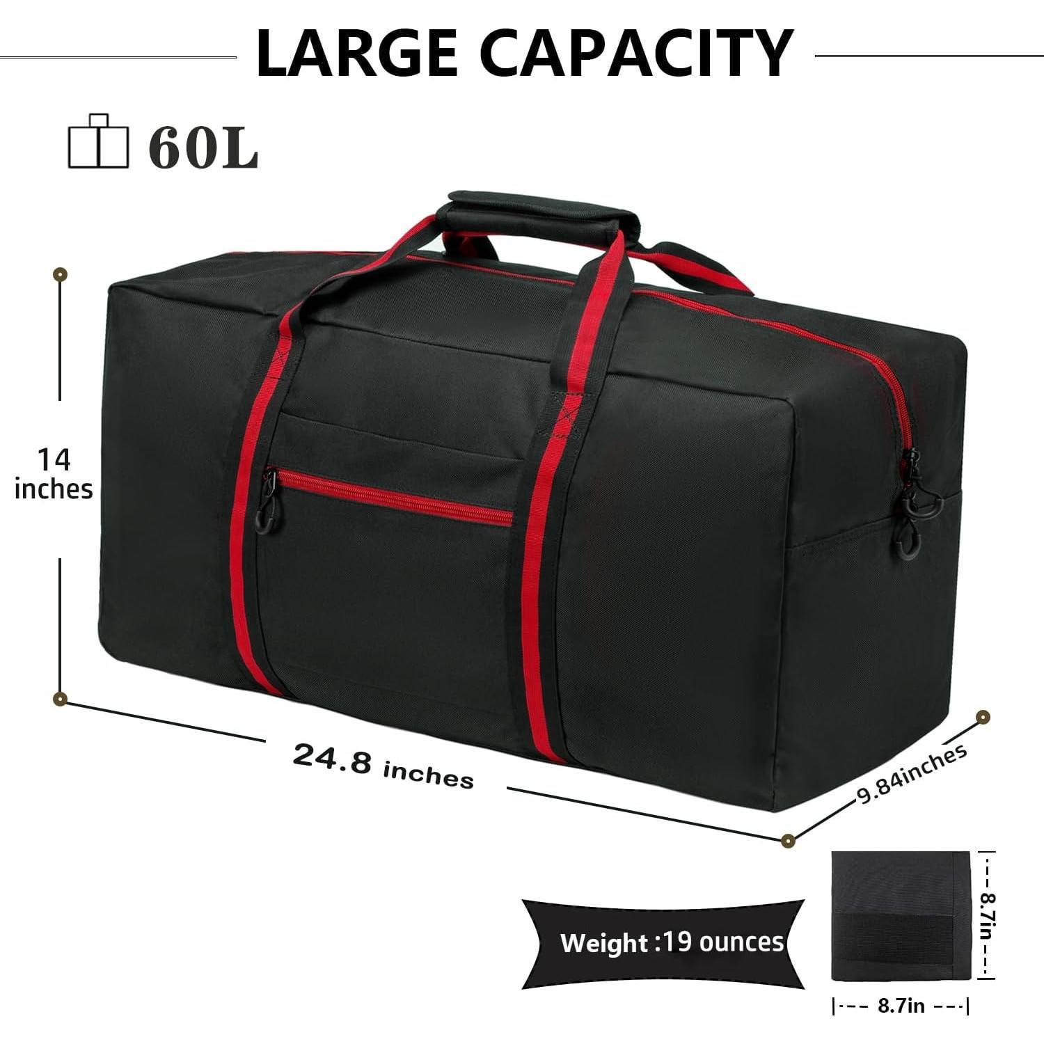 24.8 ” Travel Bag, Duffle Bag for Men Women, Large 60L Weekender Overnight Bag with Trolley Sleeve and Wet Pocket