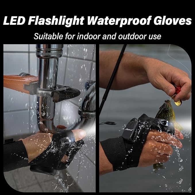 LED Flashlight Gloves, Gifts for Men Him Boyfriend Husband, Cool Gadget Finger Lights Waterproof for Camping Fishing Repairing, Fathers Day Christmas Birthday Gift