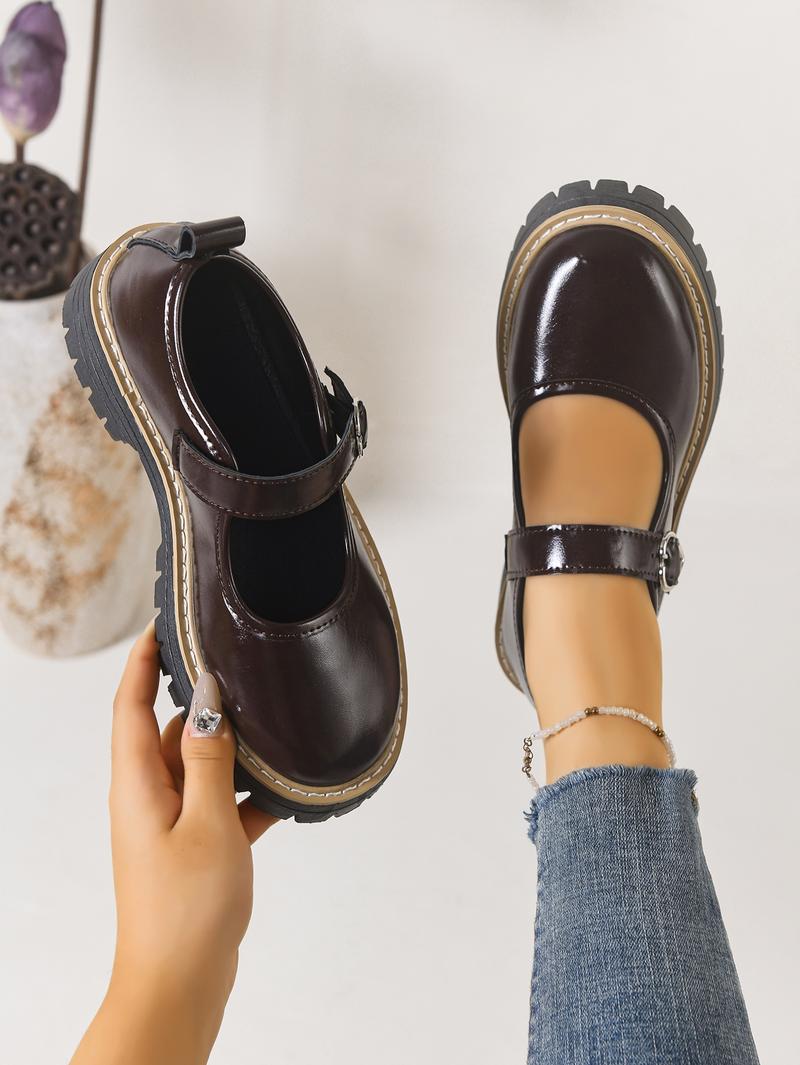 Women's Shiny Heart Buckle Loafers with Thick Sole, Stylish Casual Round Toe Shoes for All Seasons, British Style Elegant Flats, Mary Janes