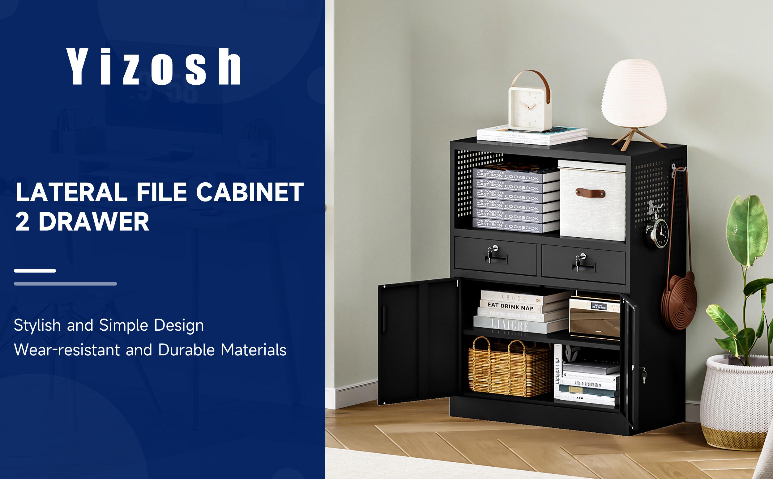 Yizosh Metal Storage Cabinet with 2 Drawers and Locking Doors,- 41.3" Steel Lockable Storage Cabinet with Shelves for Home Office,Garage,School (Black) Yizosh Metal Storage Cabinet with 2 Drawers and Locking Doors,- 41.3" Steel Lockable Storage Cabinet with Shelves for Home Office,Garage,School (Black)