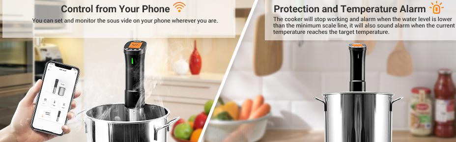 Inkbird WIFI Low Temperature Cooking Machine, Immersion Loop, Suitable for Low Temperature Cooking of Meat and Vegetables, Ultra Silent and Fast Heating, Comes with APP Recipe Timer Alarm Clock, Mobile Notification, Gift Creativity, Kitchen Tools