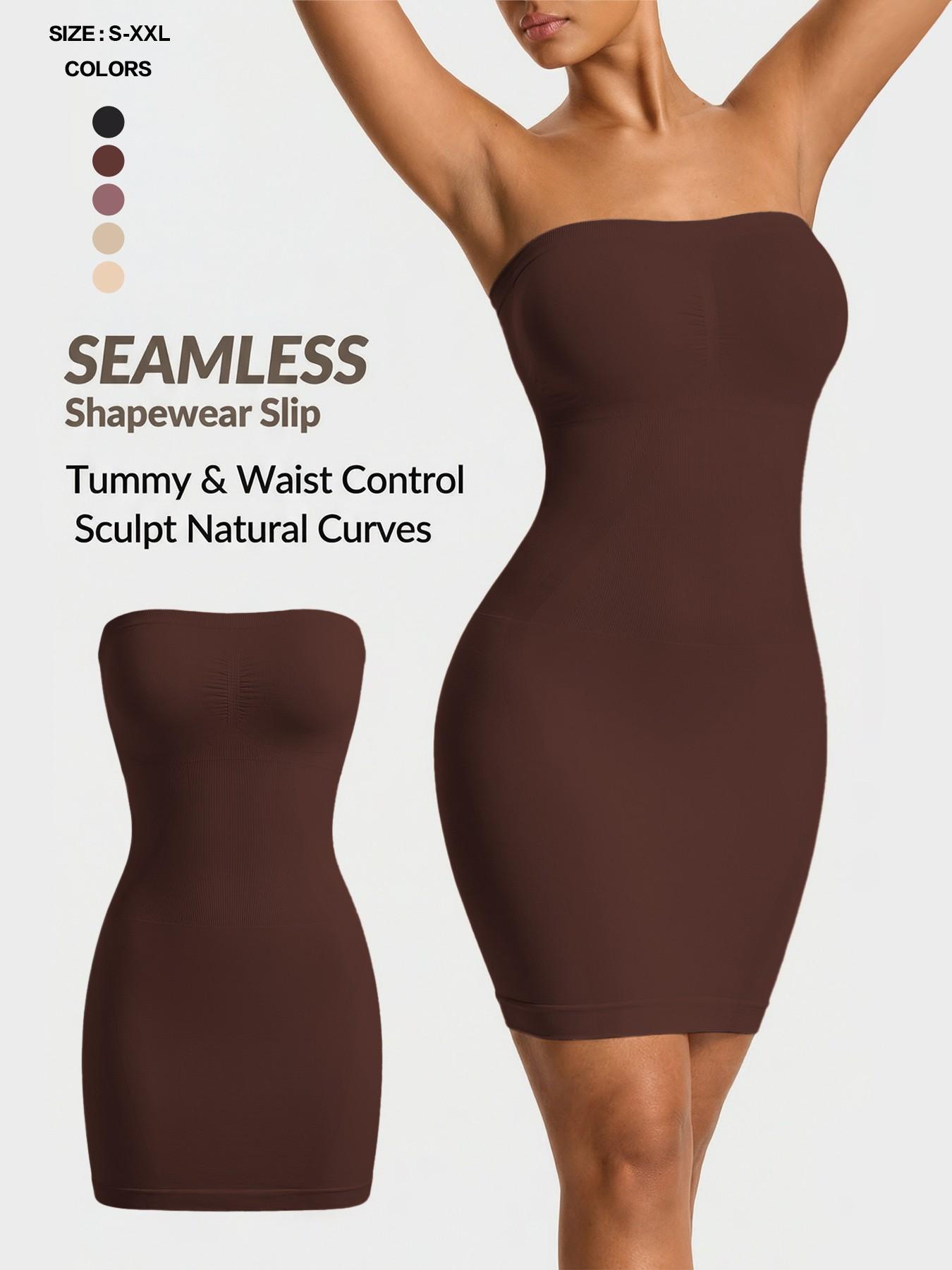 Seamless Strapless Shapewear Slip Dress, Waist Tummy Control Body Shaper, Casual Y-Type Design, All Seasons, Plain Surface, Regular Length