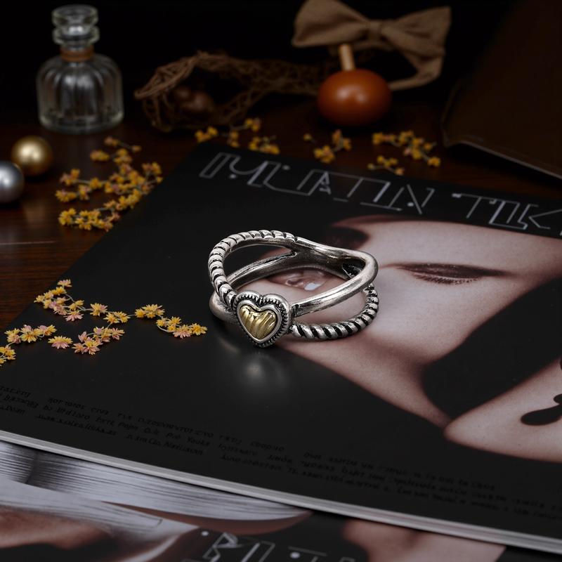 MYTYS Simple Lines Twisted Ring Two Tone Hollow Ring Elegant Heart Design Cable Wire Hollow Rings For Women Trendy Jewelry Beauty Birthday Gift Comfortable To Wear