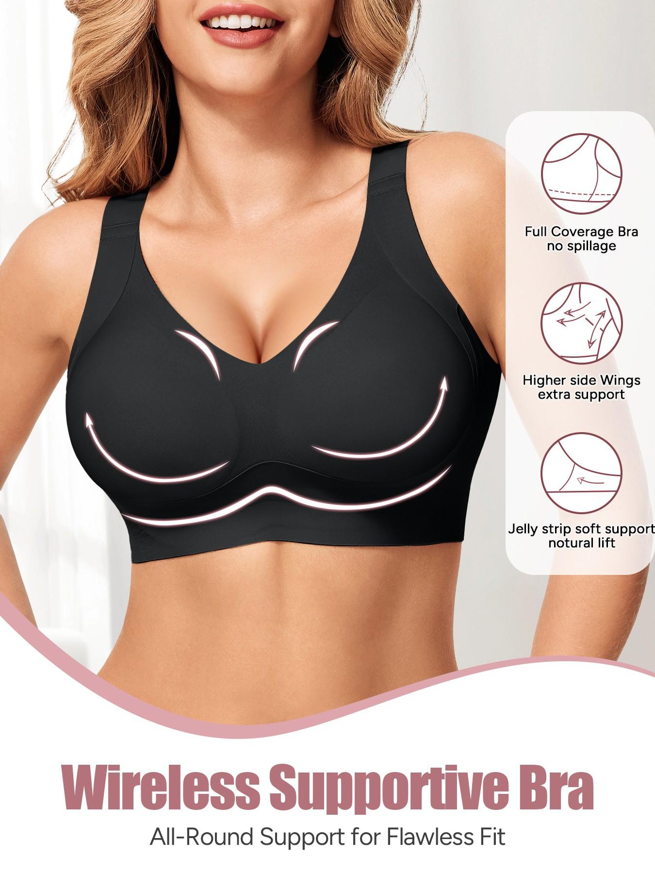 Women's Full Coverage Wireless Bra, No Steel Cup, Medium Support, Fitted Design, Casual Style, Wide Shoulder Straps, Plain Pattern