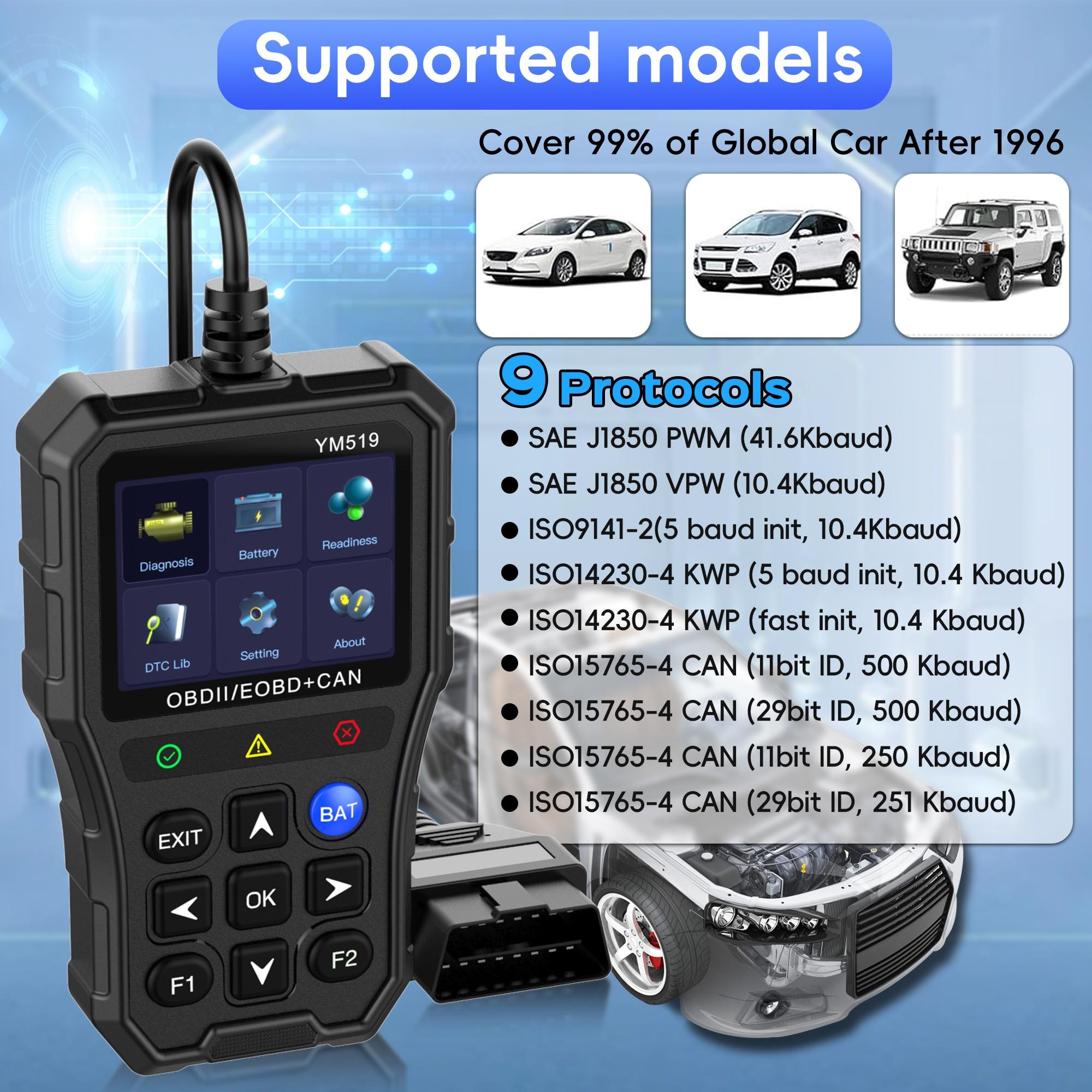 Professional Obd2 Scanner Diagnostic Tool, Automotive Diagnostic Tool, Engine Code Reader, Multi-Function Car Eobd/obdii Scan with Reset, Real-Time Data Monitoring