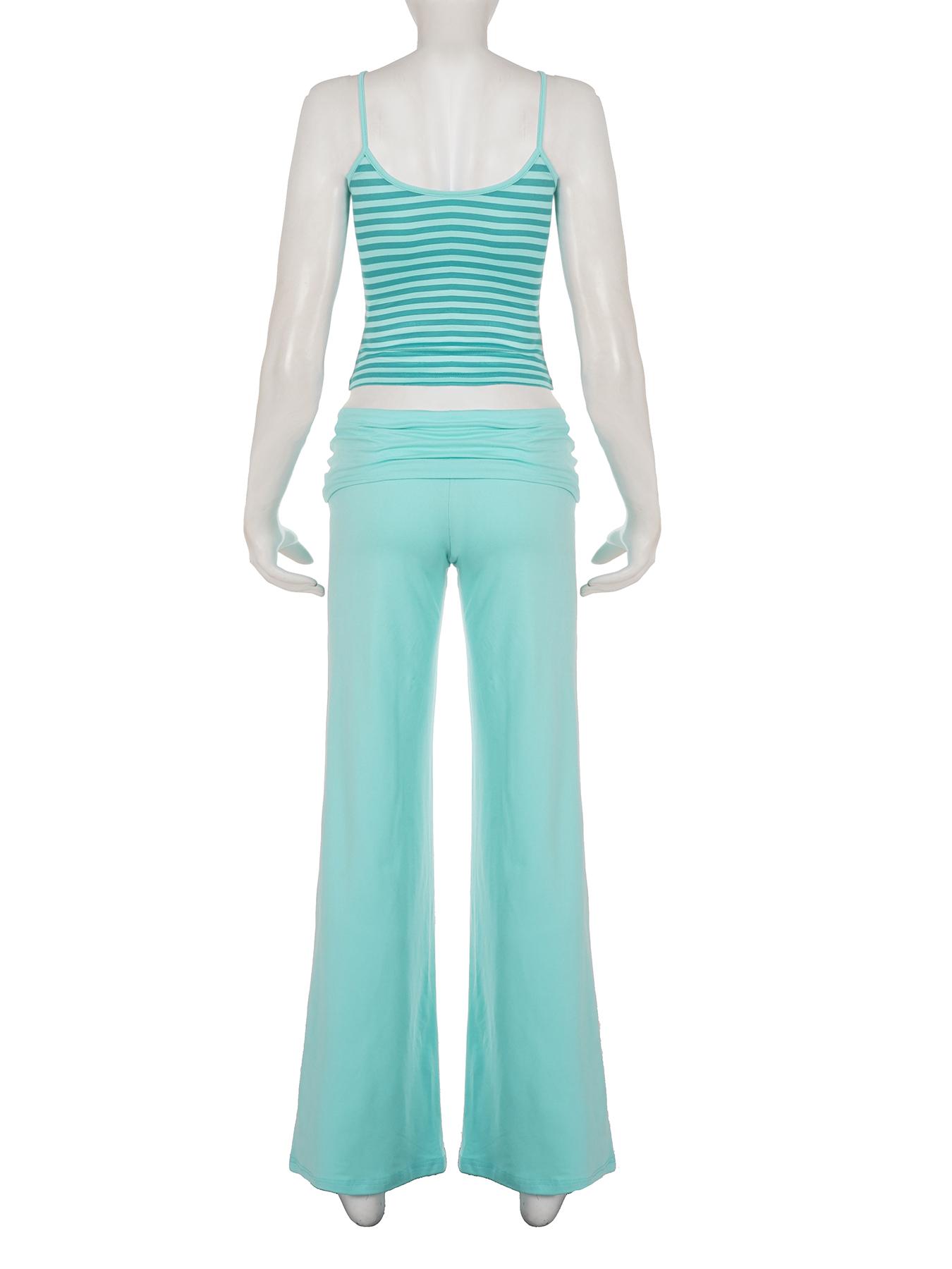 Women's Striped Cami Top and Wide Leg Pants Set, Summer Casual Loose Two-Piece, Loungewear Set, Comfortable and Stylish