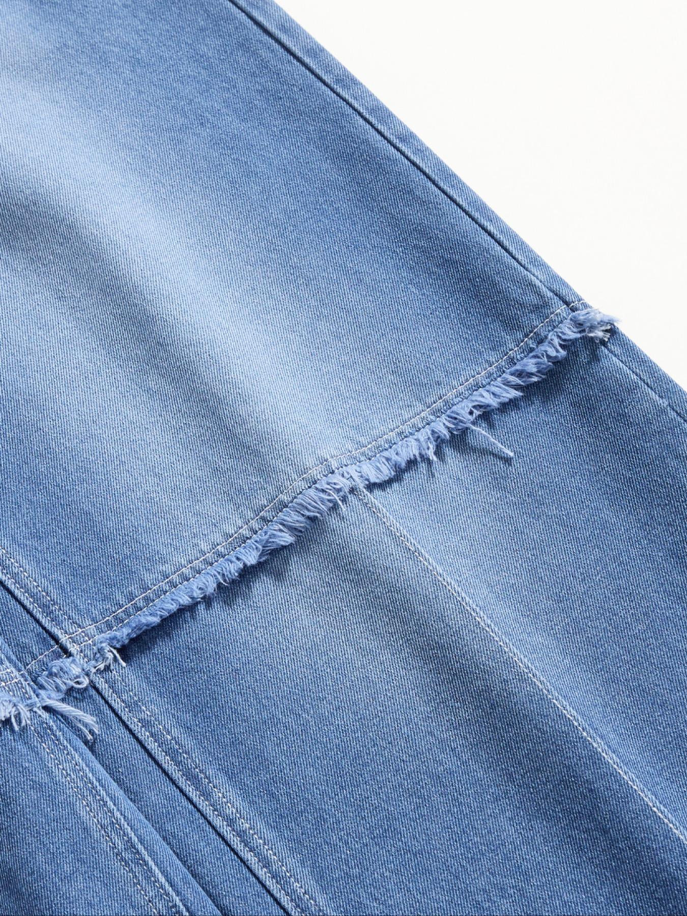 Men's Retro Washed Loose Fit Straight Leg Jeans, Casual Ripped Denim, Patchwork Faux Fur Hem, Pleated Design, Y2K Streetwear, All Seasons