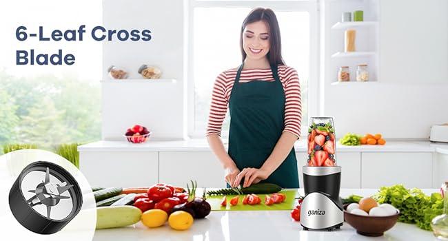 Ganiza Smoothie Blender, Blender for Shakes and Smoothies, 15-Piece Personal Blender and Grinder Combo for Kitchen, Smoothies Maker with 4 BPA-Free Portable Blender Cup, Nutritious Recipe, MAX 900W