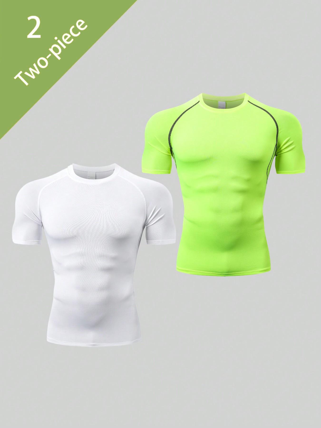 Men's 2-Pack Compression Sports T-Shirts, Fitness Running Tops, Breathable Moisture-Wicking Fabric, Boyfriend Style, Outdoor Running Basketball Cycling Gym Workout Casual Wear, Compression Sports Tee