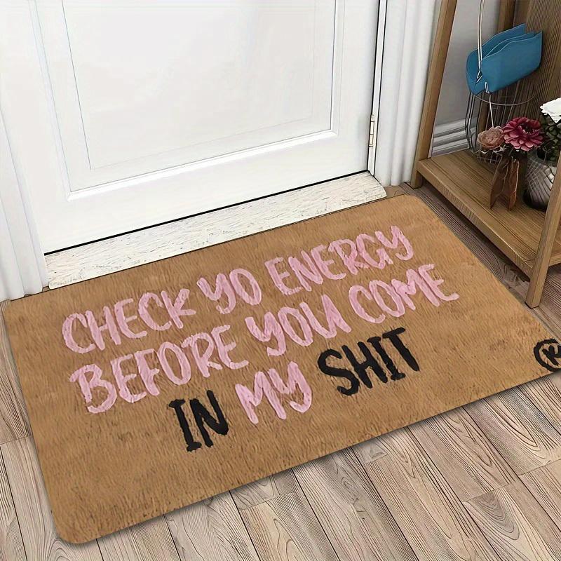 Super Soft Cozy Plush Cute Pink Welcome Mat, Thick Flannel Skin-Friendly Feel, Check Yo Energy Fun Door Mat, Non Slip Indoor Outdoor Decor Rug Perfect For Entryway Porch And Ideal Housewarming Gift absorbent quick dry