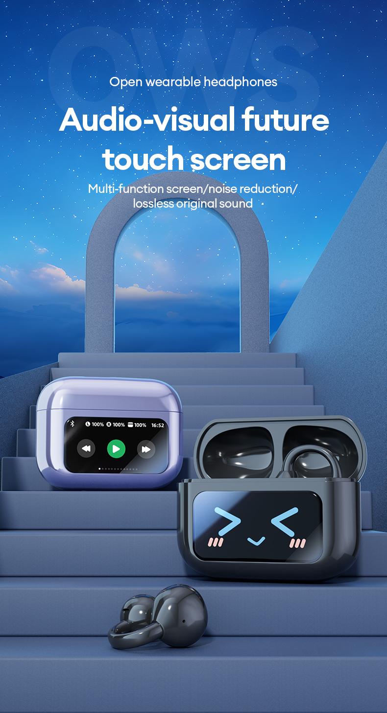 HYUNDAI M100 Clip-On Wireless Ear Headphones with Smart Display, Bluetooth 6.0 Stable Connection, HiFi Sound Earbuds for Music & Phone Calls, Sport Sweatproof Design, Compatible with Android & iOS