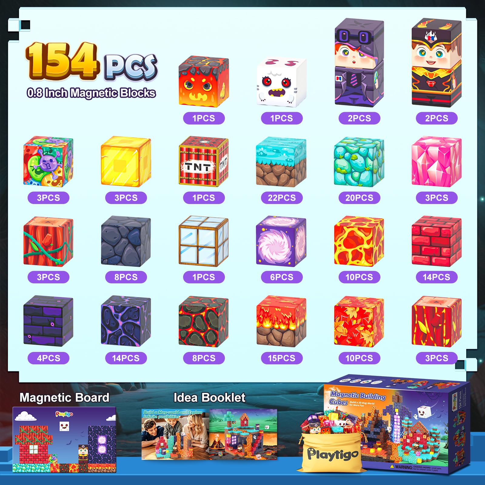 150 PCS Magnetic Blocks Mine Magnet World-1 inch Block Cubes Toy with Storage Bag Magnetic Tiles Sensory Birthday Gifts Game Toys