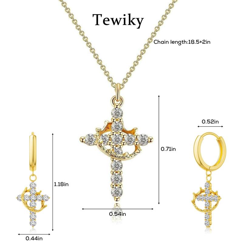 Tewiky 14K Gold Plated Crown Cross Zircon Pendant Necklace for women-Dainty 14k Gold Cubic Zirconia Pendant Necklaces Simple Gold Cross Pendant Necklace For Valentine's Day gifts