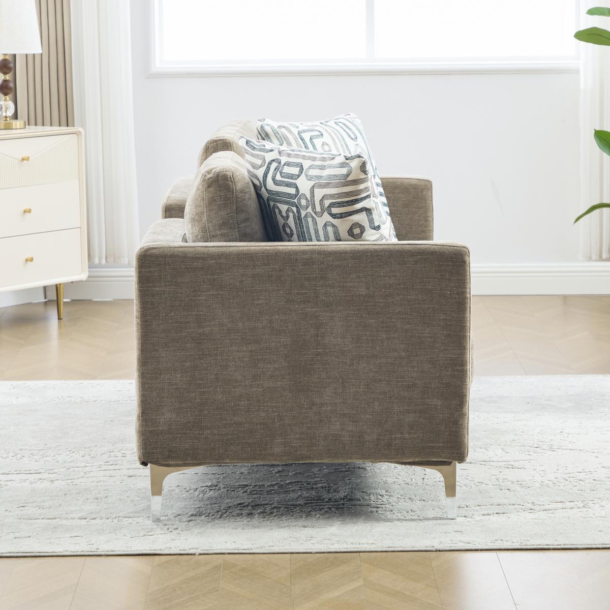 77.5''W Upholstered Chenille Slipcovered Chaise Lounge, Modern Oversized Settee Couch with 4 Pillows, Sleeper Sofa Daybed Bench with Armrest & Open Backrest for Living Room Guest Bedroom Window.Taupe