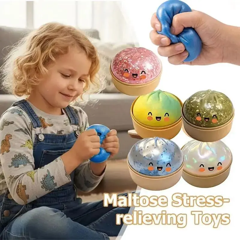 Kawaii Glitter Bao Bun Dumpling Squishy Slime Stress Relief Toys Glitter Slime Stress Ball Fidget Toy Party Favor Christmas Gift