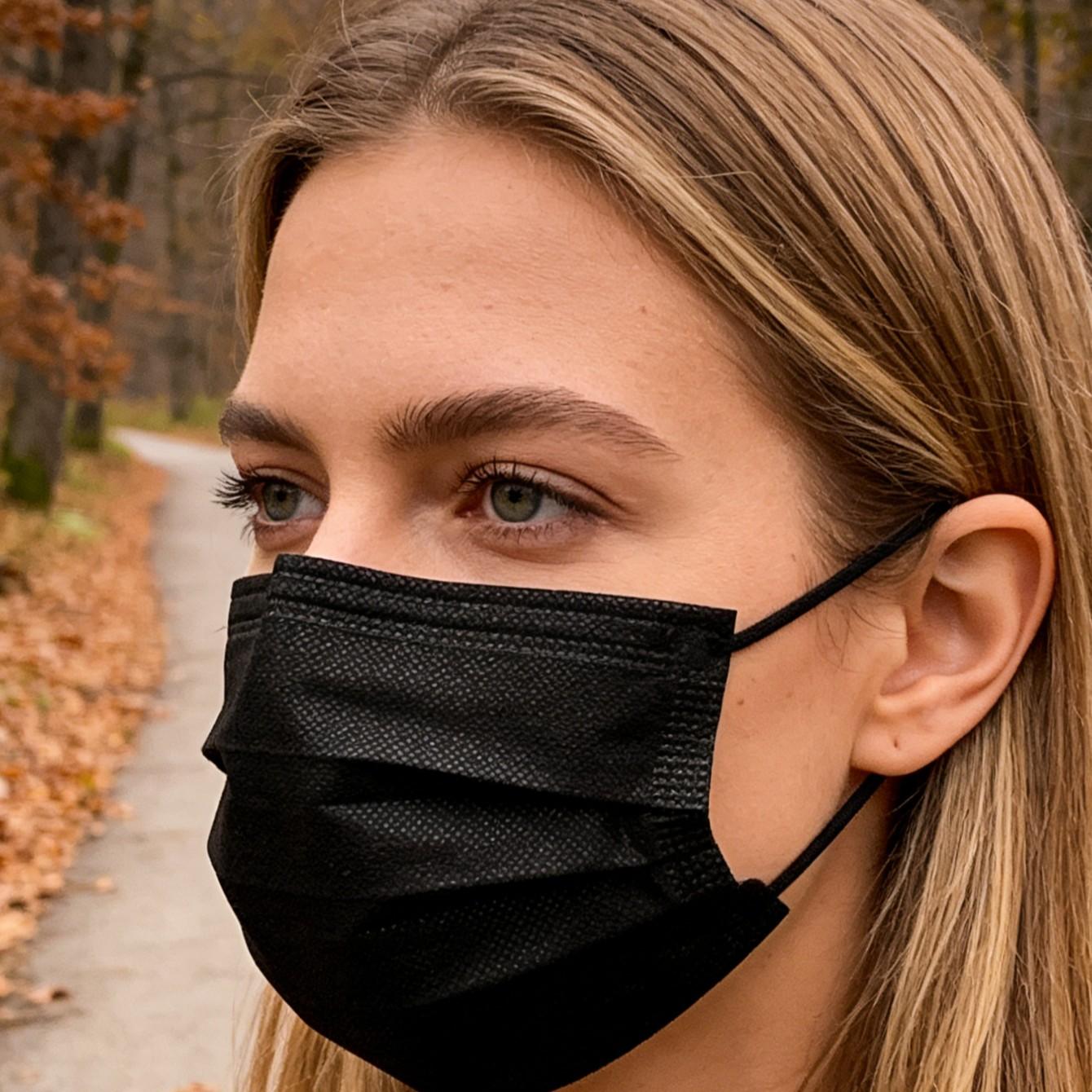 Fashionable black disposable mask! 50 pieces of 3-layer filters - breathable face mask, breathable and stylish daily essentials