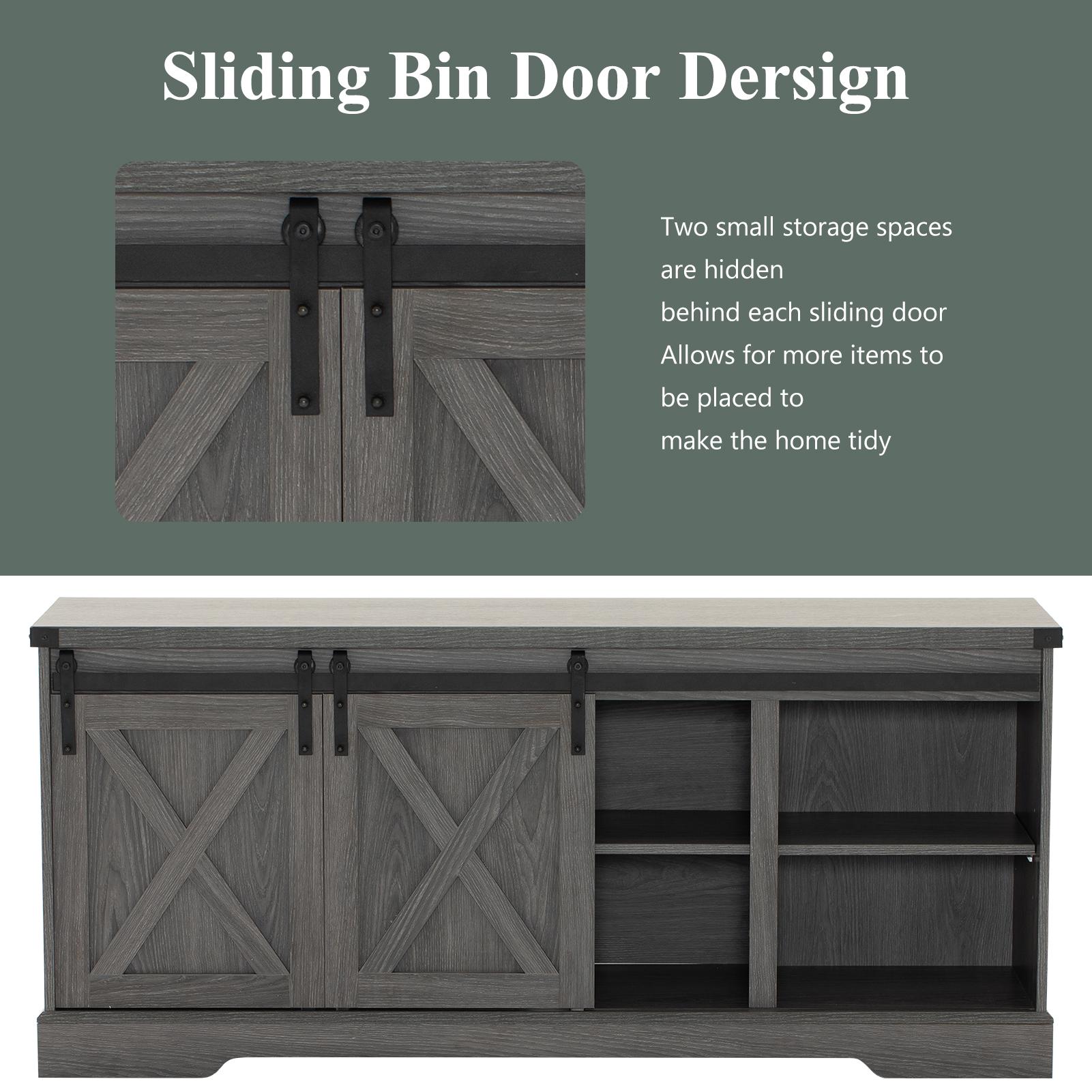 Farmhouse TV Stand for 70/75/80 Inch TV, 58/70 inch Entertainment Center Storage Cabinets with Sliding Barn Doors, Media Console Cabinet for Living Room, White/Grey/black