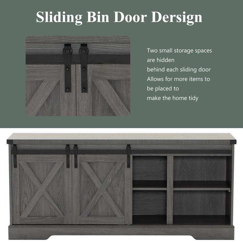 Farmhouse TV Stand for 70/75/80 Inch TV, 58/70 inch Entertainment Center Storage Cabinets with Sliding Barn Doors, Media Console Cabinet for Living Room, White/Grey/black