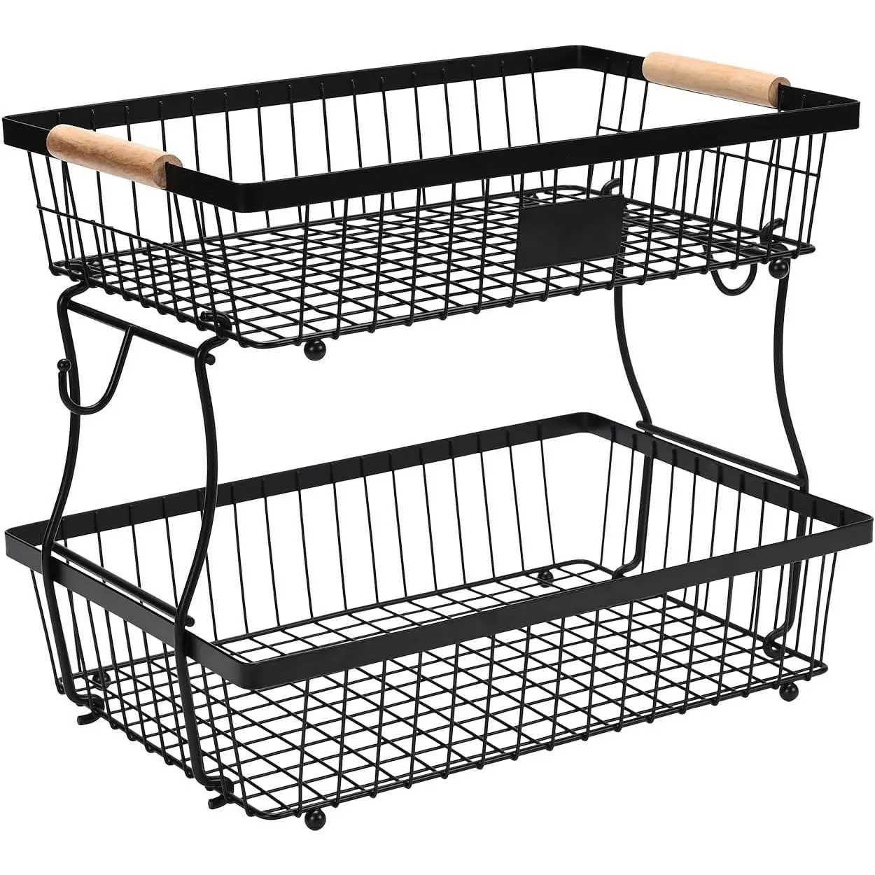 Fruit Basket Bowl 2 Tier Detachable with 2 Banana Hangers, Fruit Stand Holder for Kitchen Countertop, Metal Wire Vegetable Storage Organizer, for Bread Snack Veggies Produce, Black desktop rack Versatile wine dish storage rack