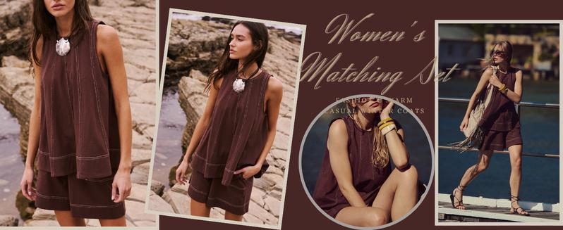 SCUSTY Women's Two Piece Outfit Cotton Matching Set  A-Line Sleeveless Tank Tops and High-Waist Shorts with Pockets