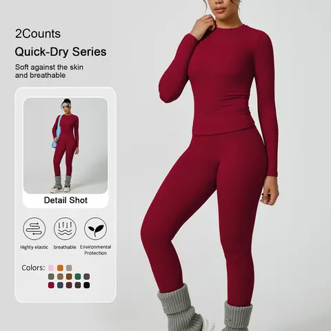 Women's Solid Long Sleeve Tee & High Waist Leggings Tracksuit Set, Sporty Round Neck Top & Skinny Pants Two-piece Set for Gym Workout Running, Ladies Fall & Winter Sportswear, Activewear
